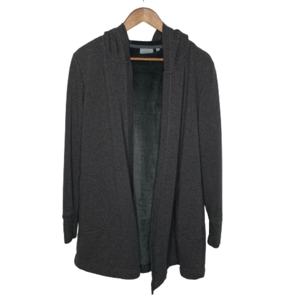 Athleta Womens Cozy Karma Wrap Hooded Cardigan Size XS Gray Oversized Athleisure